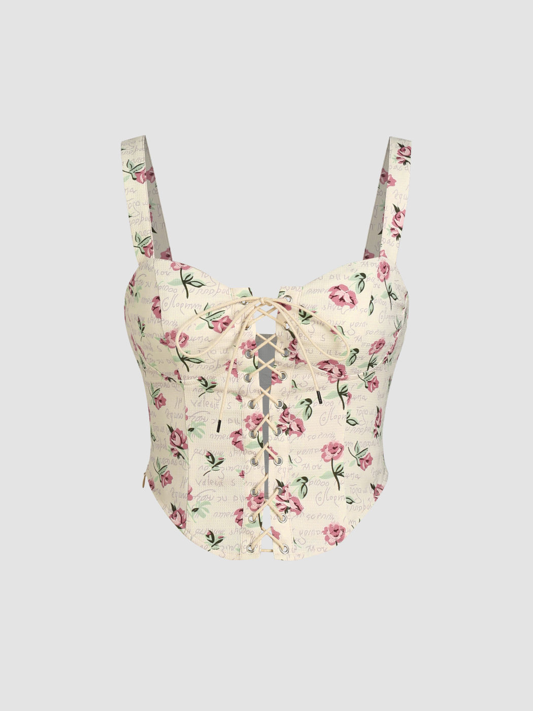Floral Lace Up Corset Tank Top Cider