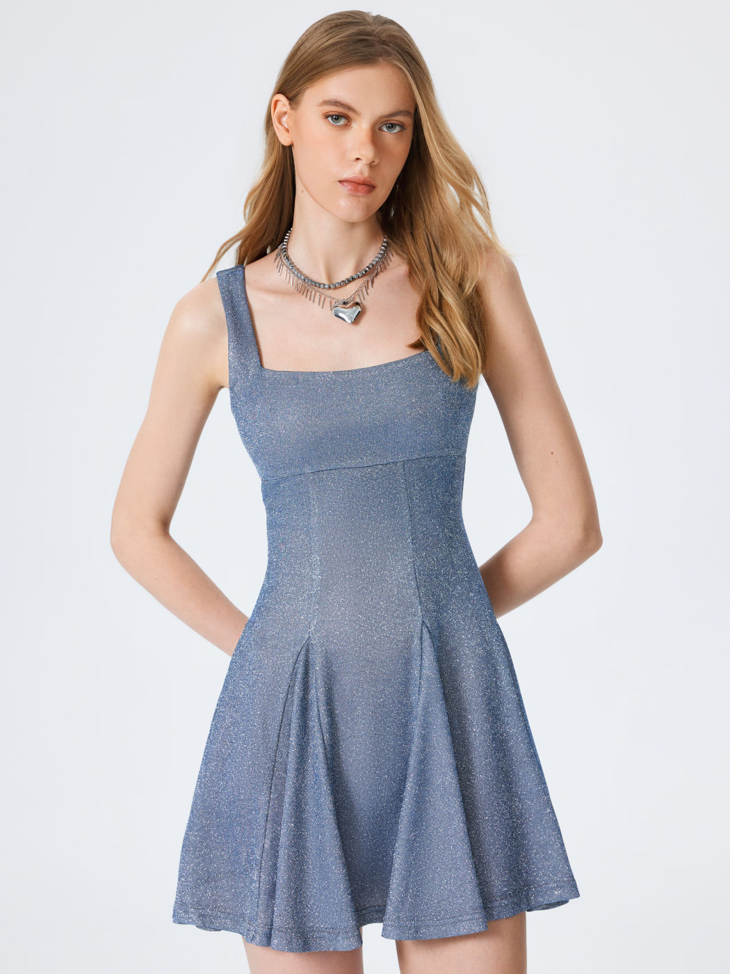 Metallic Glitter Square Neck Ruffle Mini Dress For Date Daily Casual ...