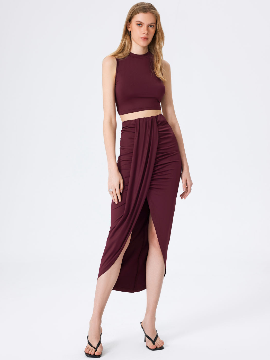 Jersey Crop Tank Top & Ruched Maxi Skirt