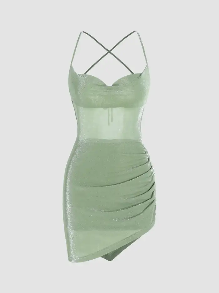 Mesh Glitter Mesh Ruched Backless Dress For Music Festival/Live House  Party/Clubbing Picnic Outdoor