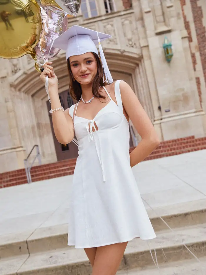 white halter graduation dress ZAPAKA Women Graduation Dress Halter Short Ruched Sleeveless Little White Dress, White / US16