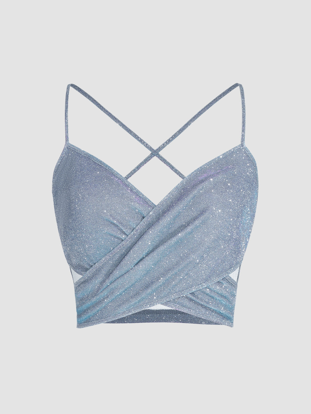  Glitzerndes Kreuz-Wickel Cami Crop Top