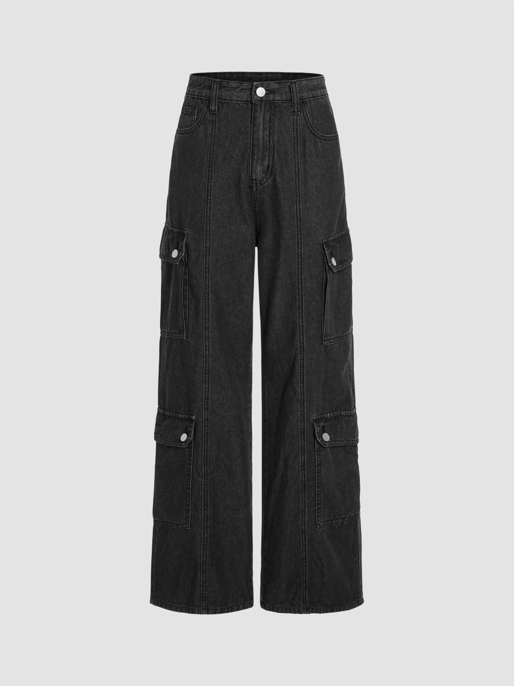 Cargo-Jeans mit hoher Taille und weitem Bein
