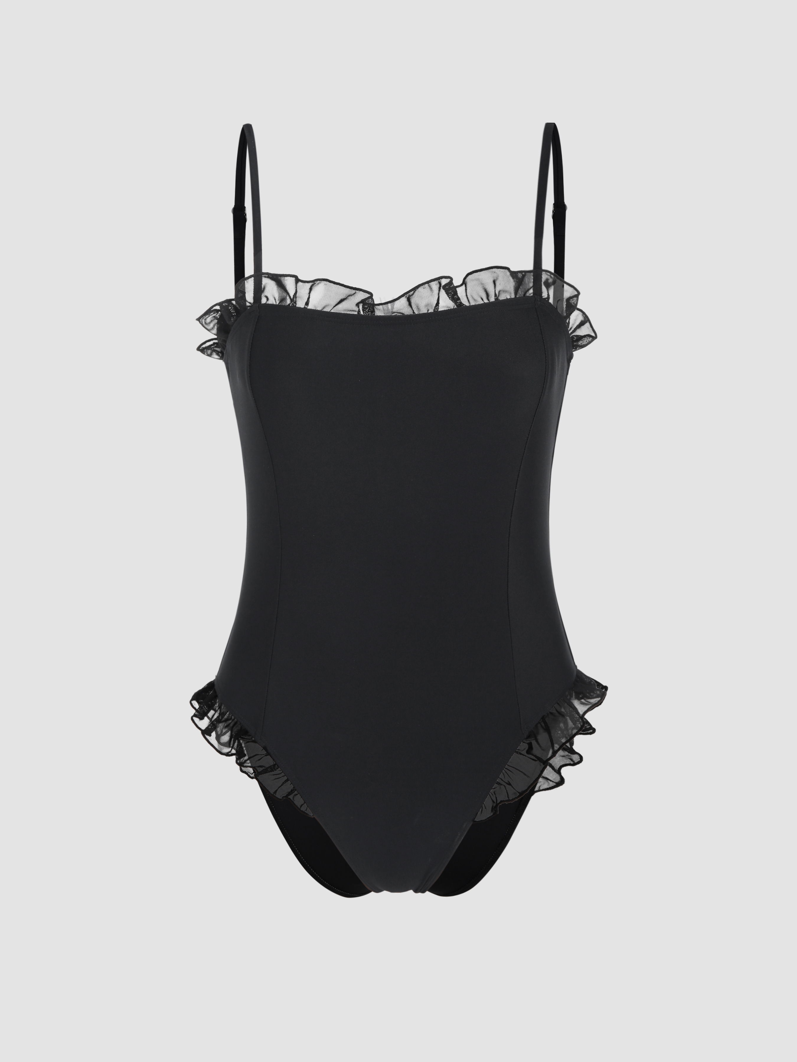 ■LAMEREI■ Ruffle Square Neck SwimSuitBlack The Ruffle Seaway Square Neck One-Piece | Summersalt