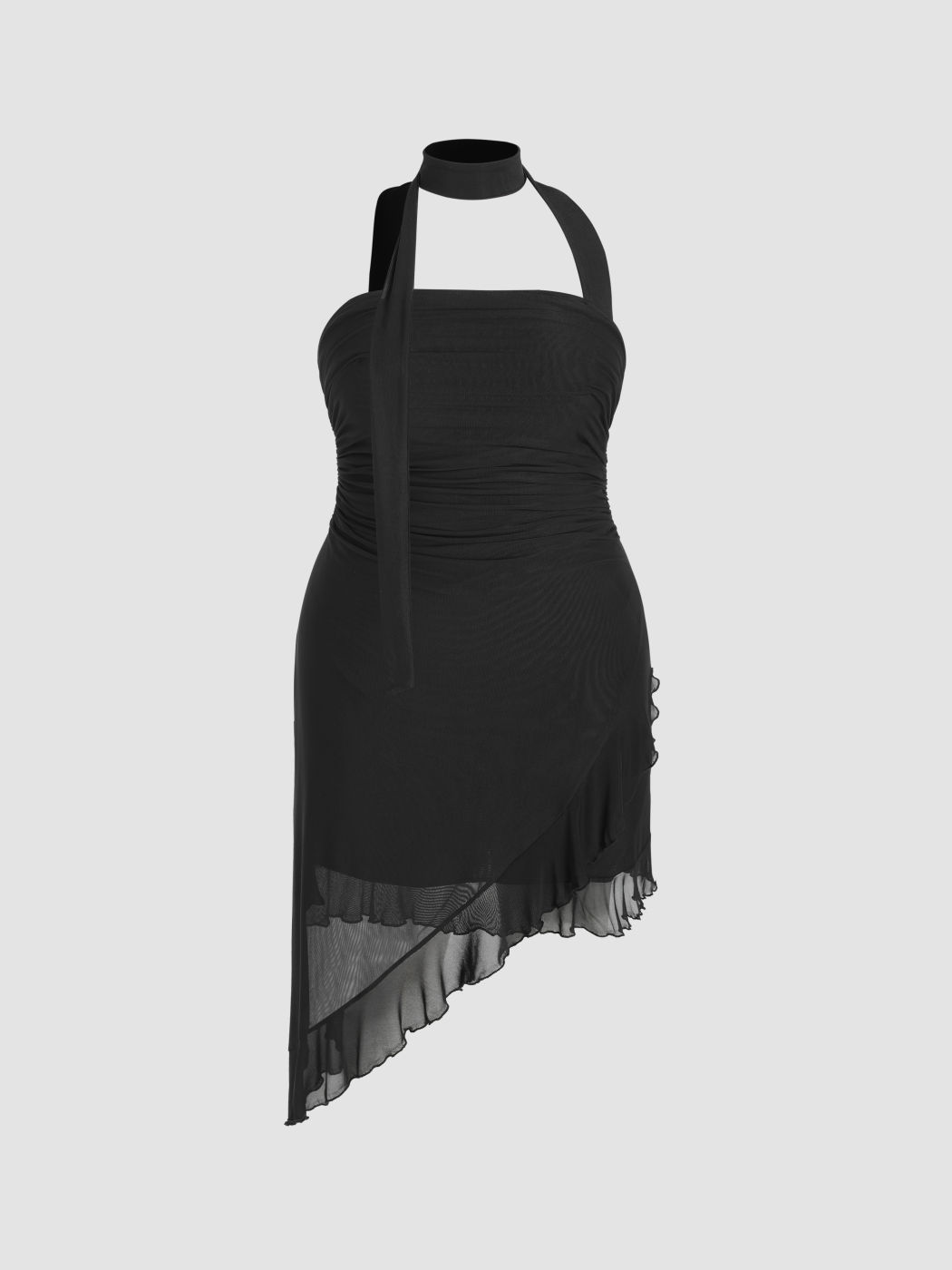 Neckholder-Minikleid mit gerafftem Rüschensaum Kurve & Plus