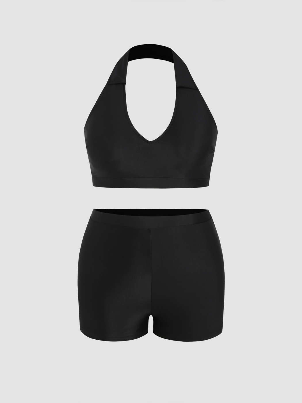Collar Halter Bikini Top With Tummy Control Swim Shorts Curve