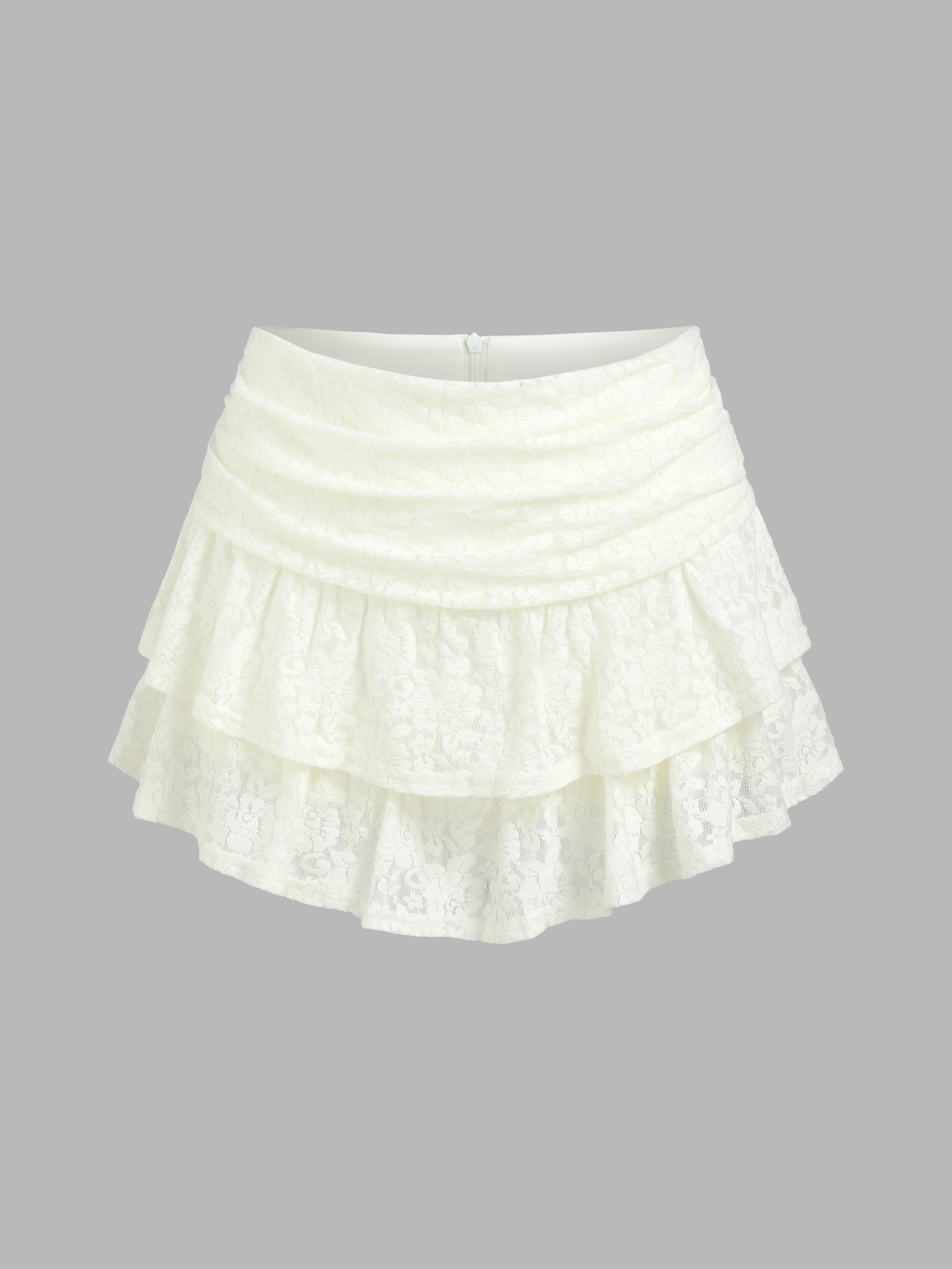 Santorini Beach Vacation Ruched Floral Lace Knit Layered Mini Skort