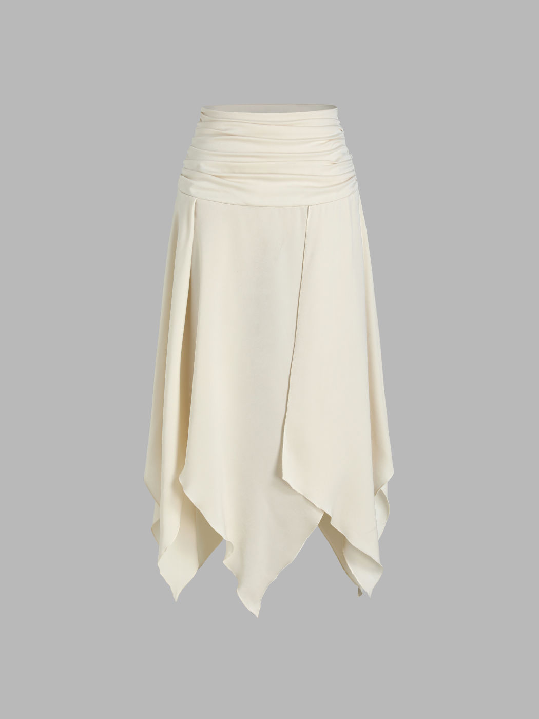 Smocked Ruched Asymmetric Hem High Waist Maxi Skirt