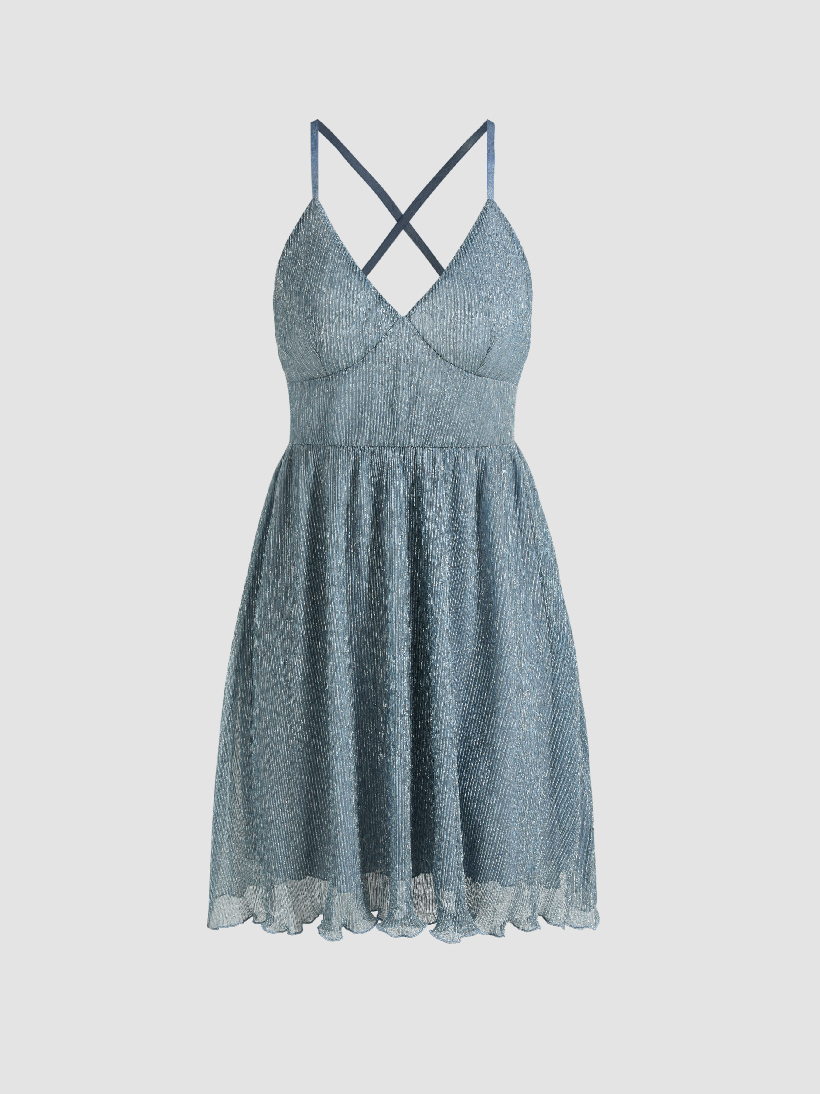 Glitter Criss Cross Ruffle Hem Mini Dress For Date Party/Clubbing