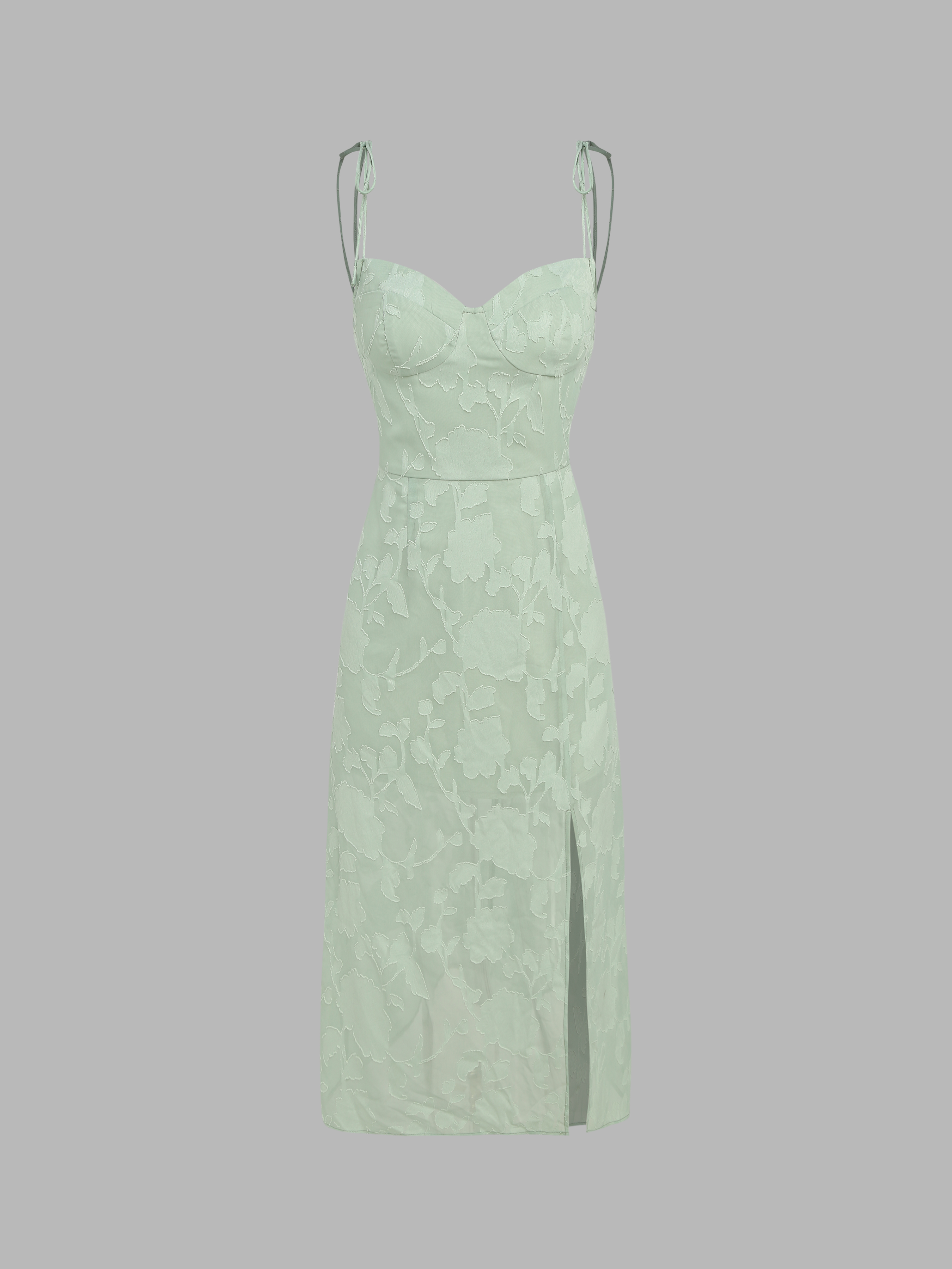 Jacquard Floral Sweetheart Split Midi Dress Cider