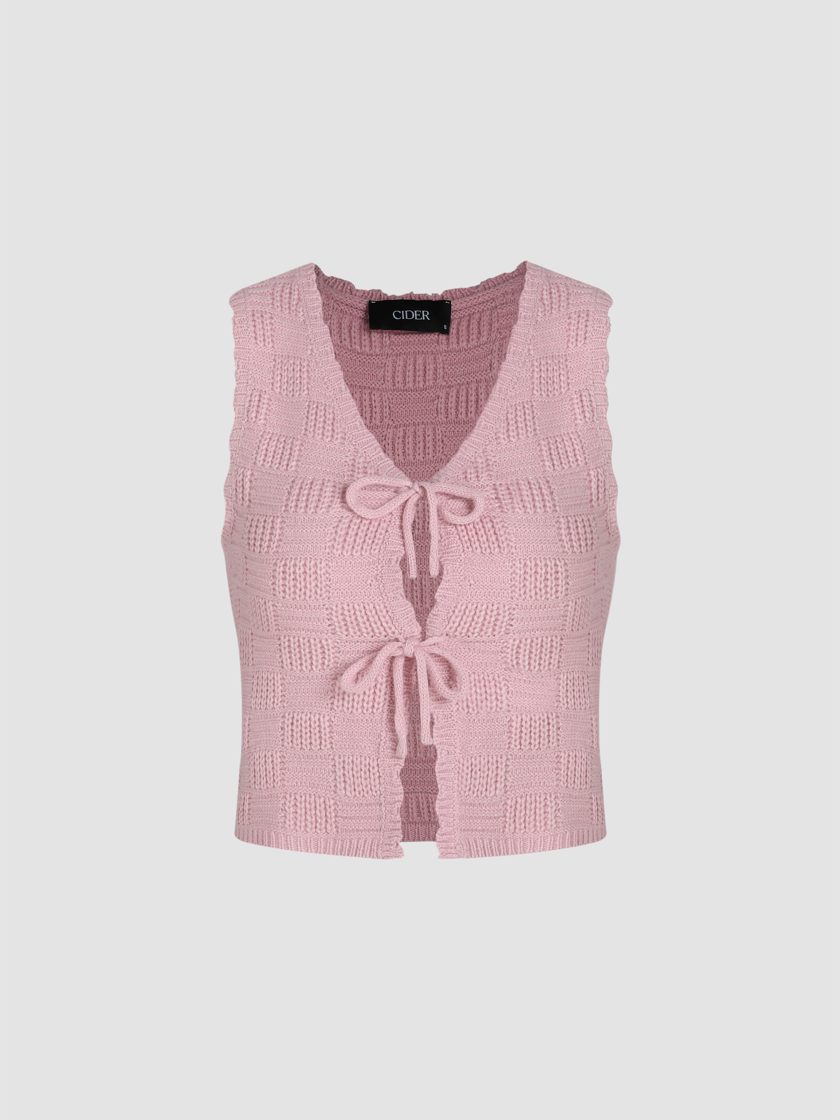 Vneck Knotted Knit Crop Tank Top Cider