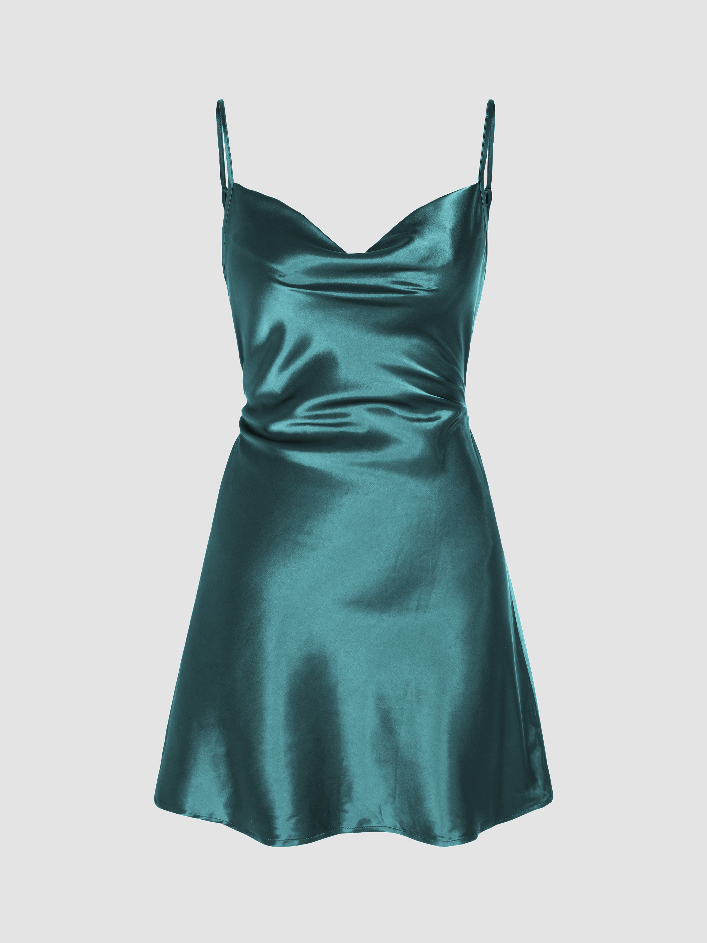 Solid Satin Cowl Neck Cami Mini Dress