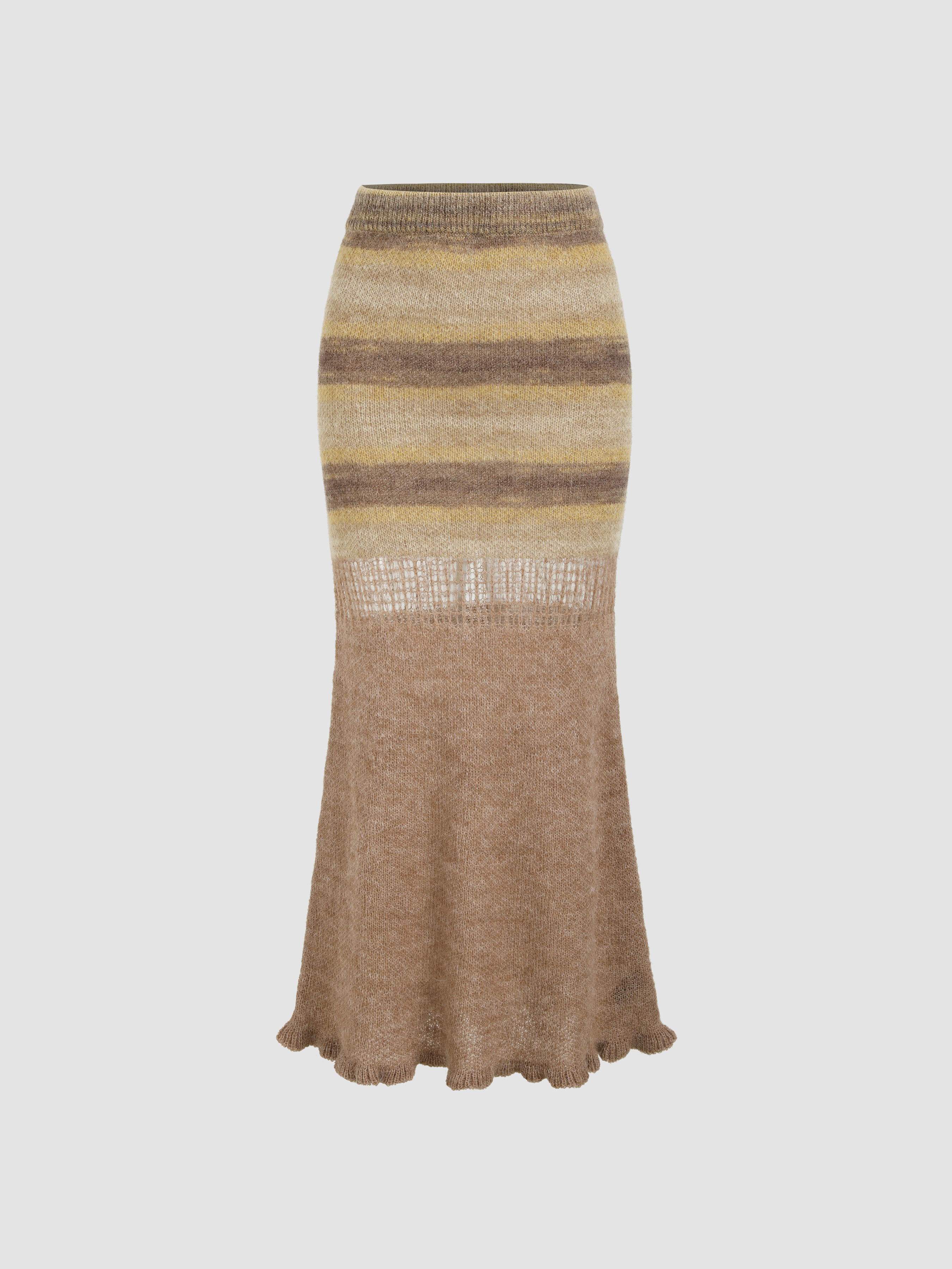 Knit Stripe Ruffle Hem Maxi Skirt Cider