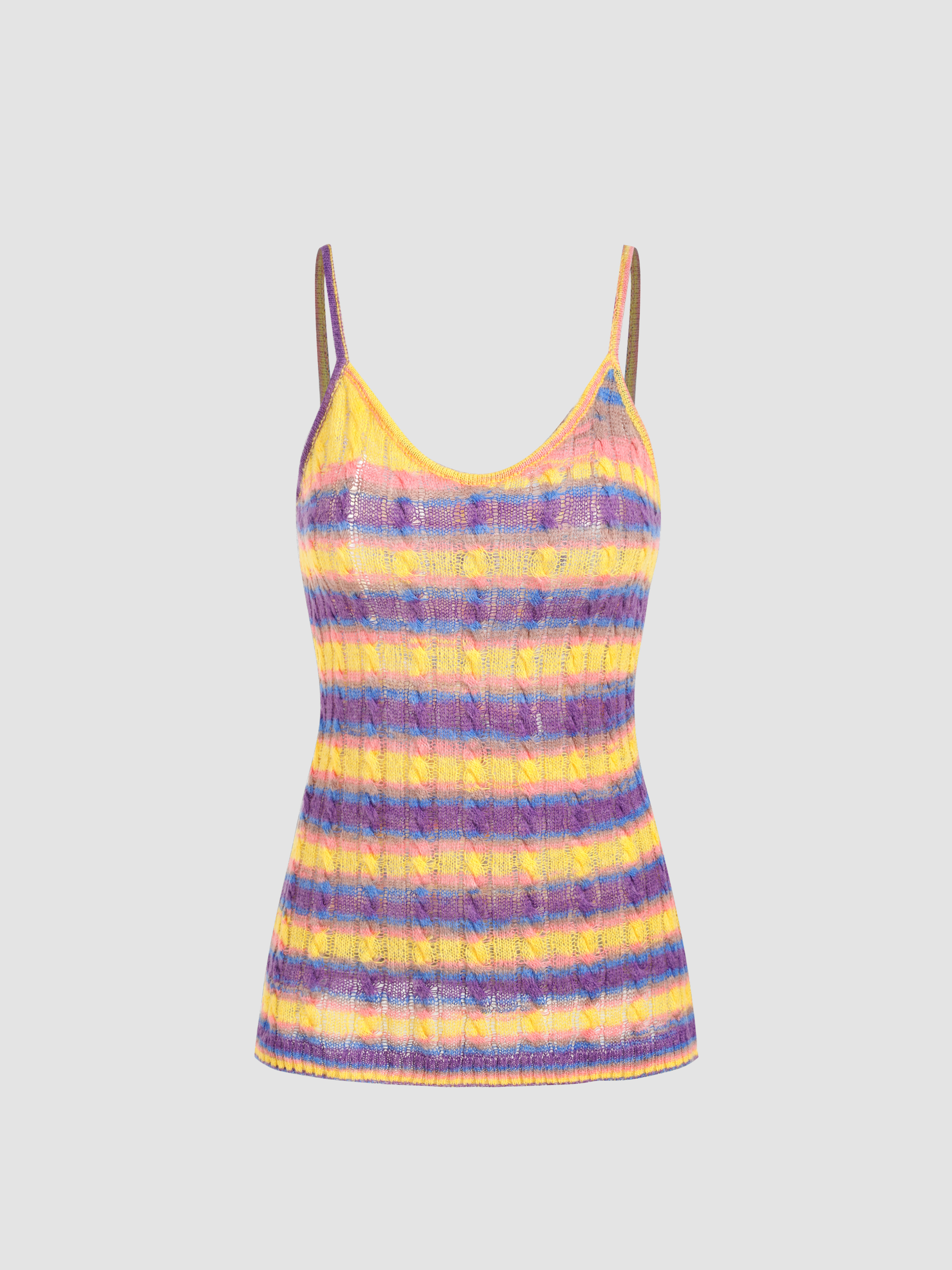 Knit Stripe V Neck Tank Top Cider 