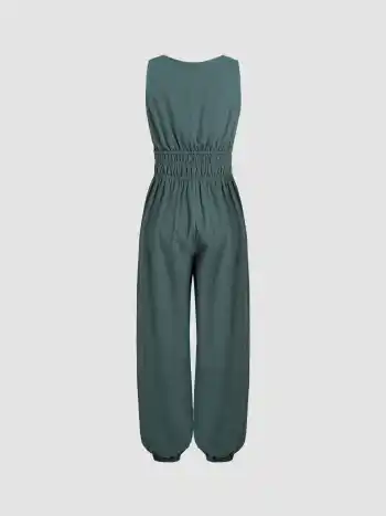 V-Ausschnitt Geraffter Taschen Jogger Overall