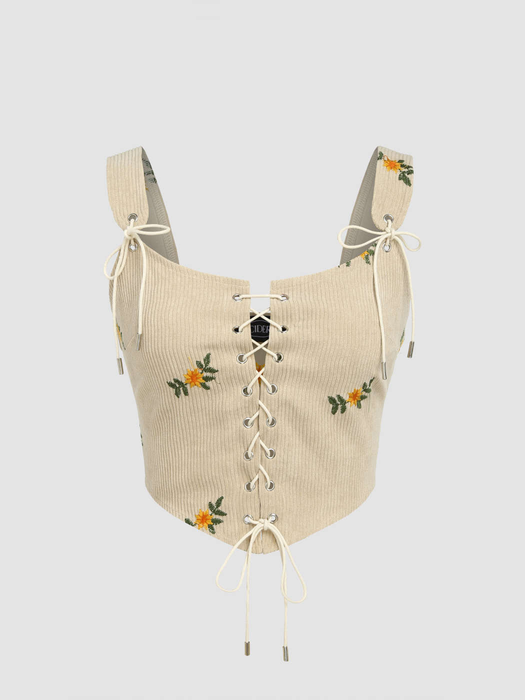 Lace Up Embroidery Corset Belt - Cider