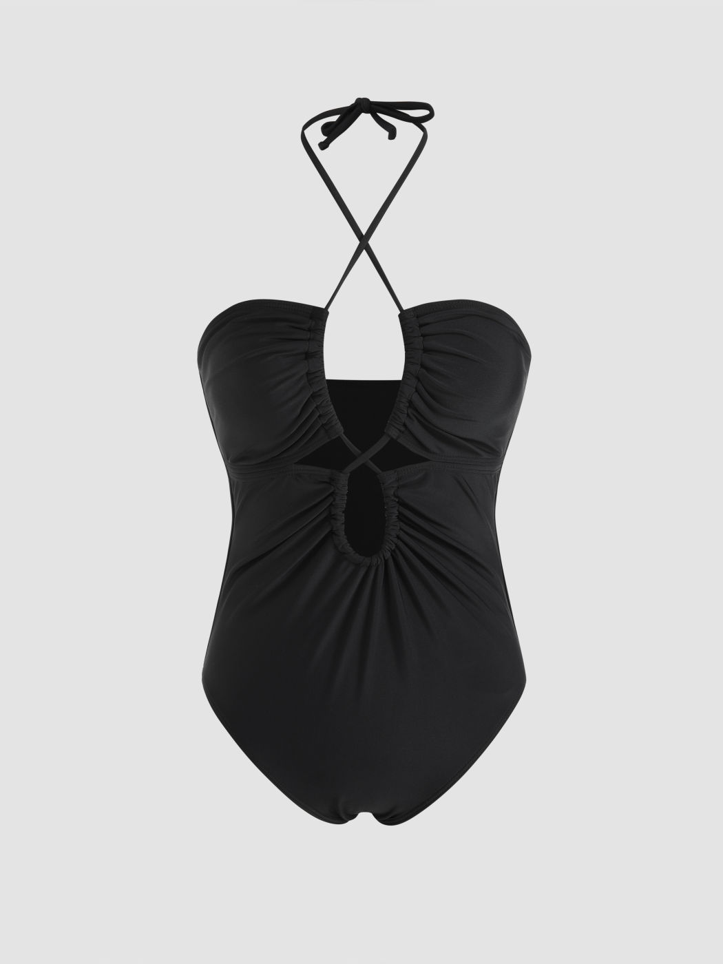 Cut Out Ruched Halter One Piece Swimsuit - Cider