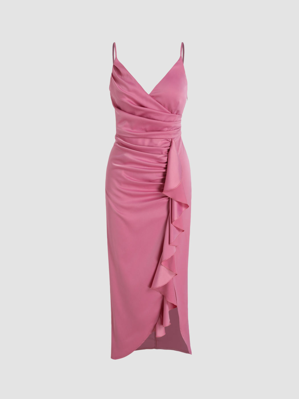 Wrap Ruffle Hem Ruched Maxi Dress