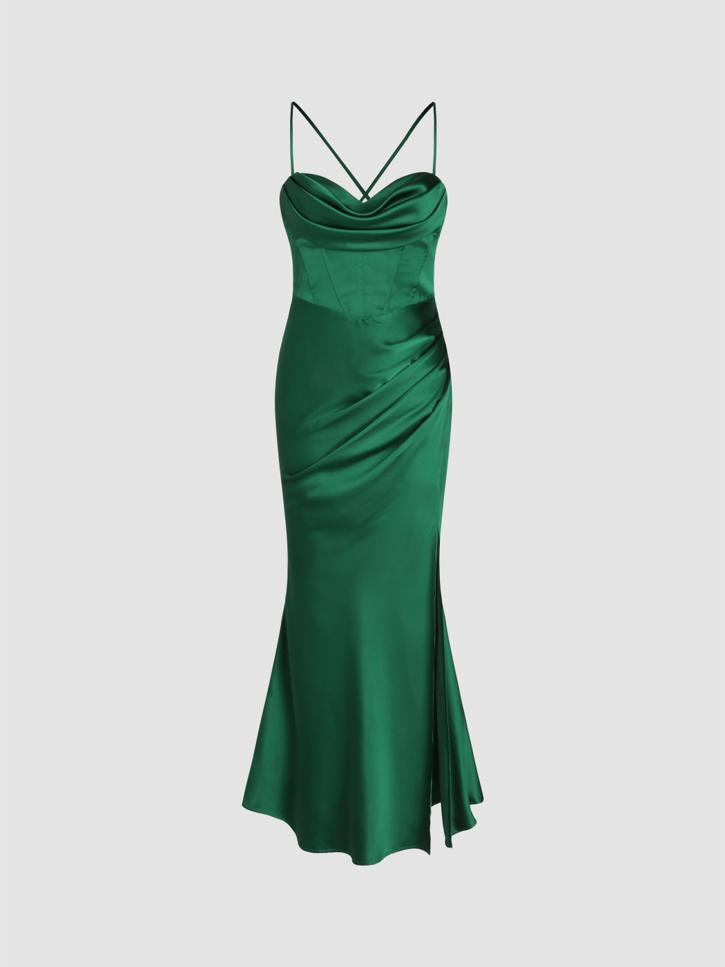 Satin Cowl Neck Cami Corset Maxi Dress
