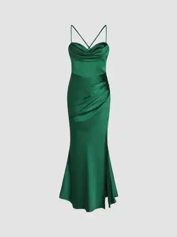 Satin Cowl Neck Cami Corset Maxi Dress