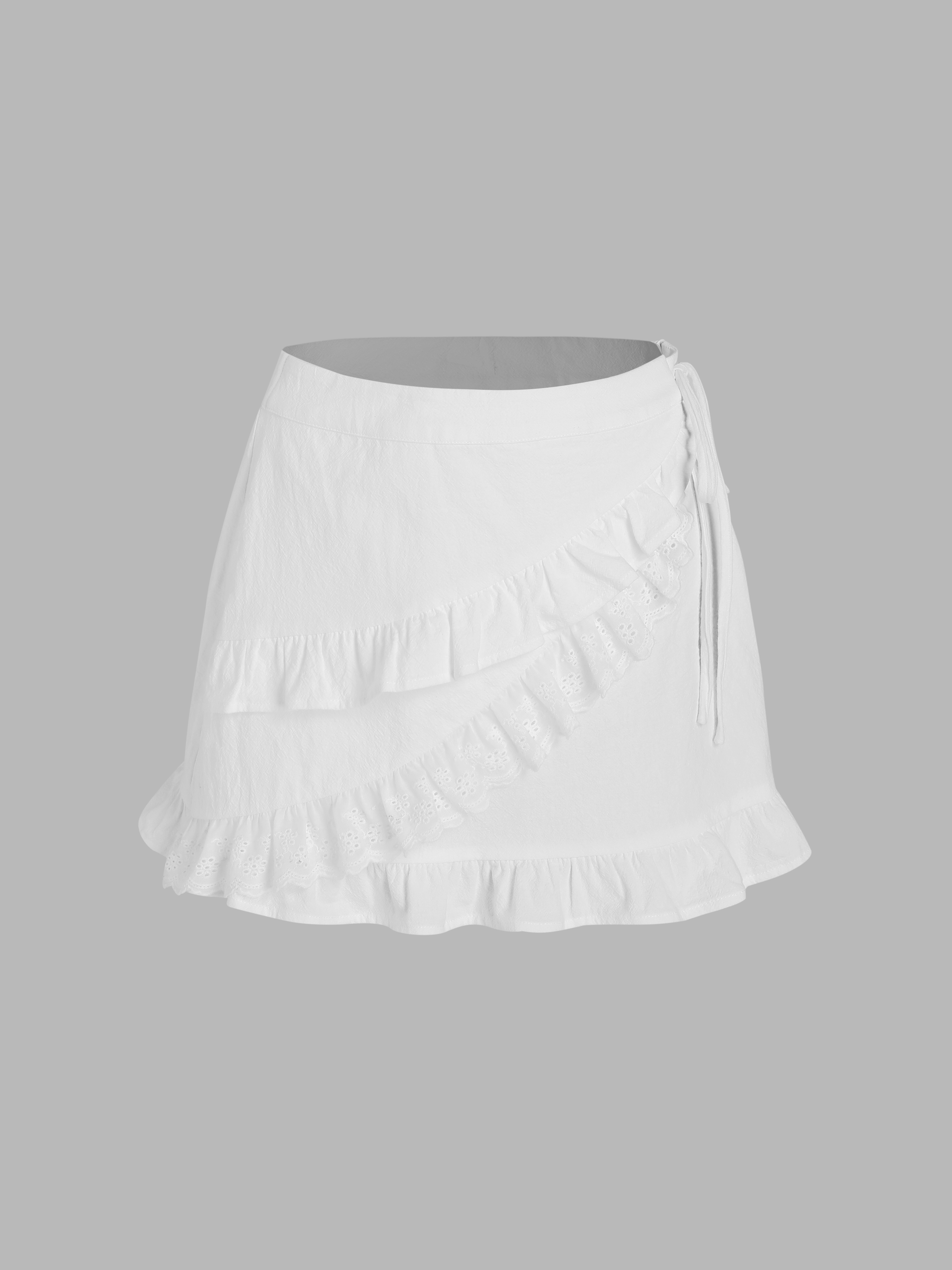 Wrap Lace Trim Knotted Mini Skirt