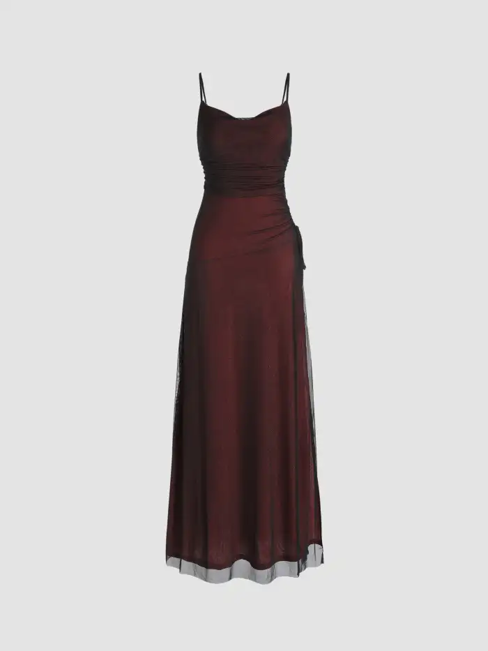 red and black layered mesh dress Formal Dresses Mesh Mesh Square Neck Glitter Split Maxi Dress For  Party/Clubbing