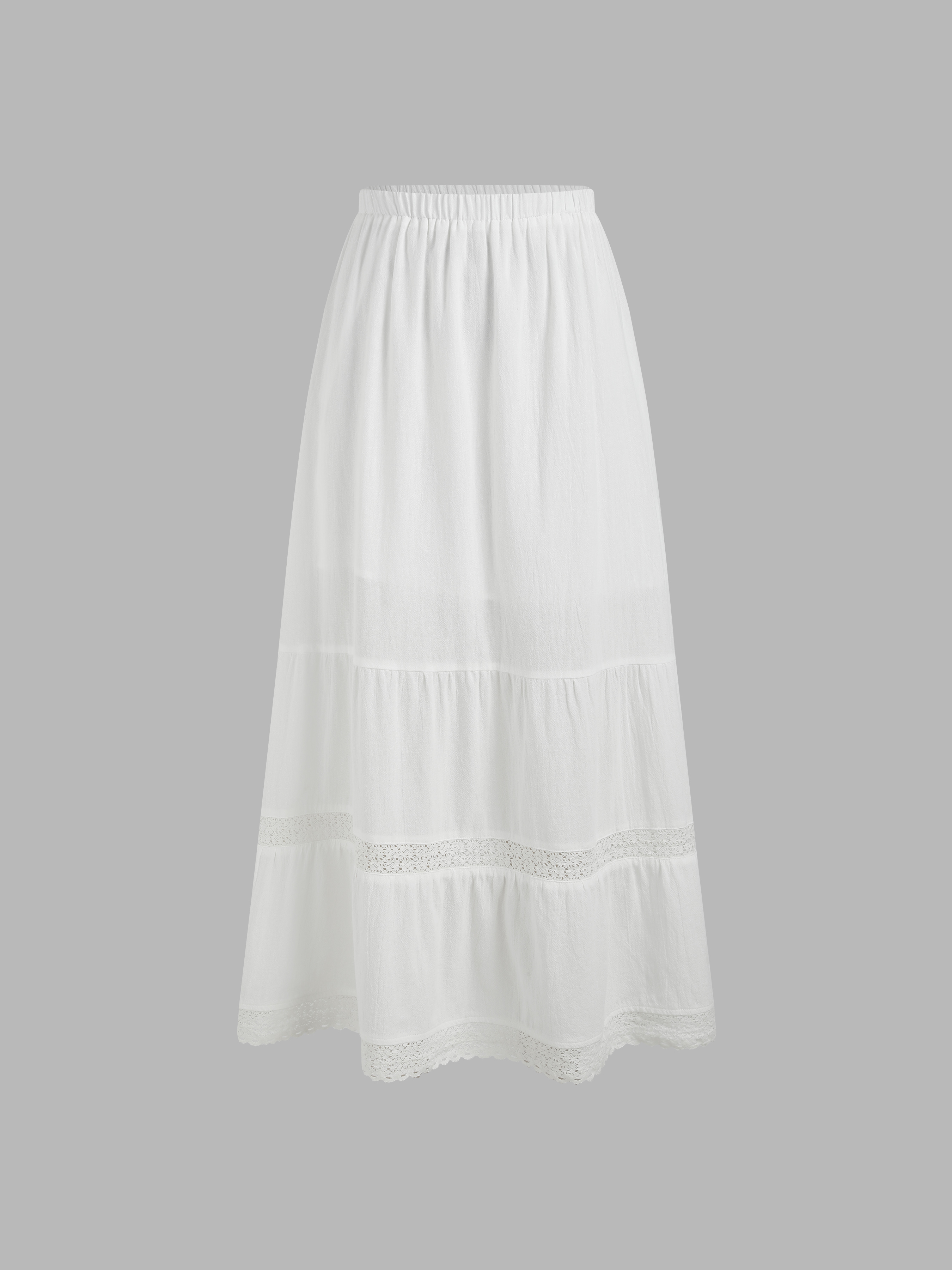 Lace Trim Mid Waist Tiered Maxi Skirt - Cider