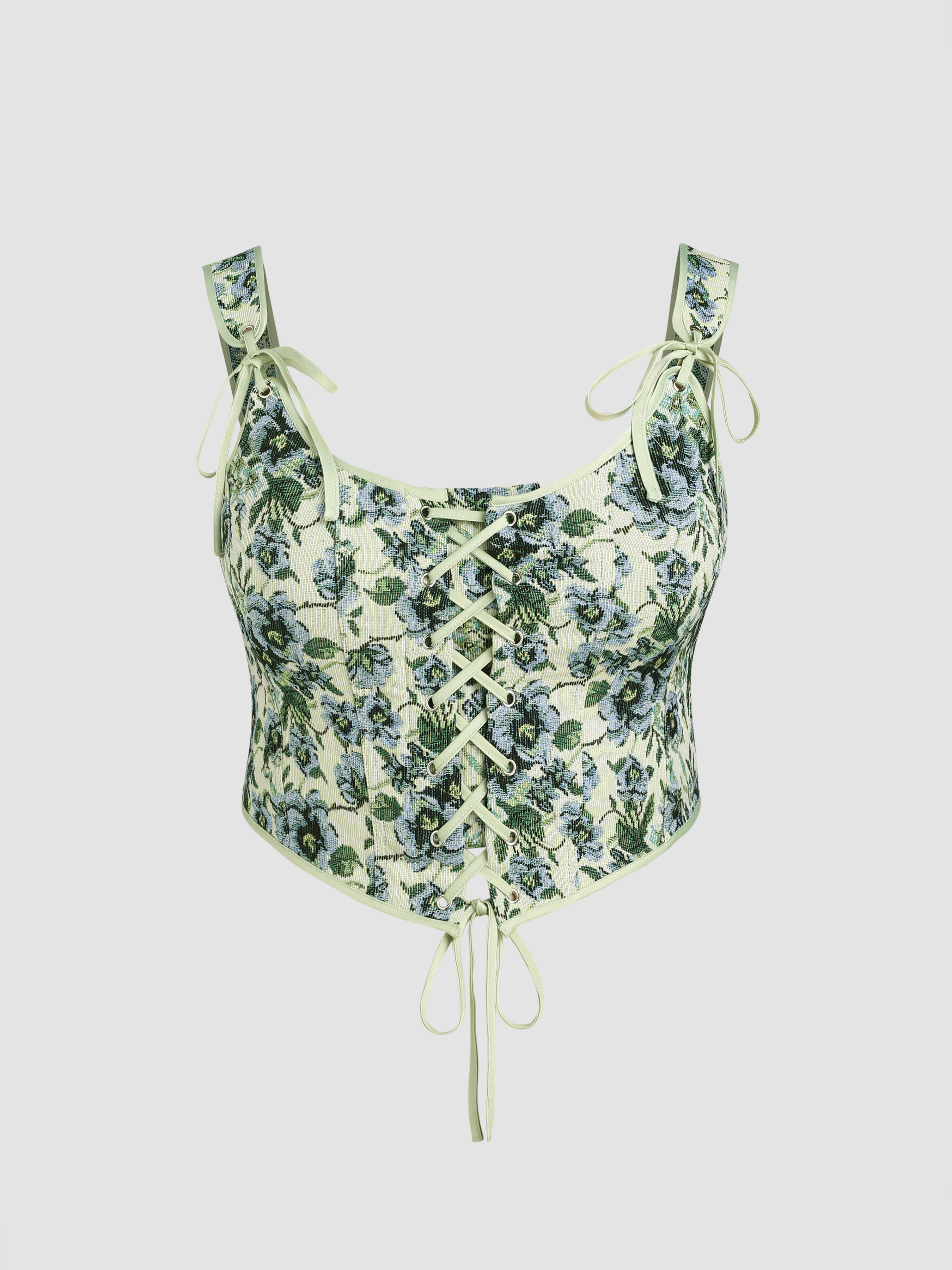 Floral Lace Up Corset Top Curve & Plus - Cider