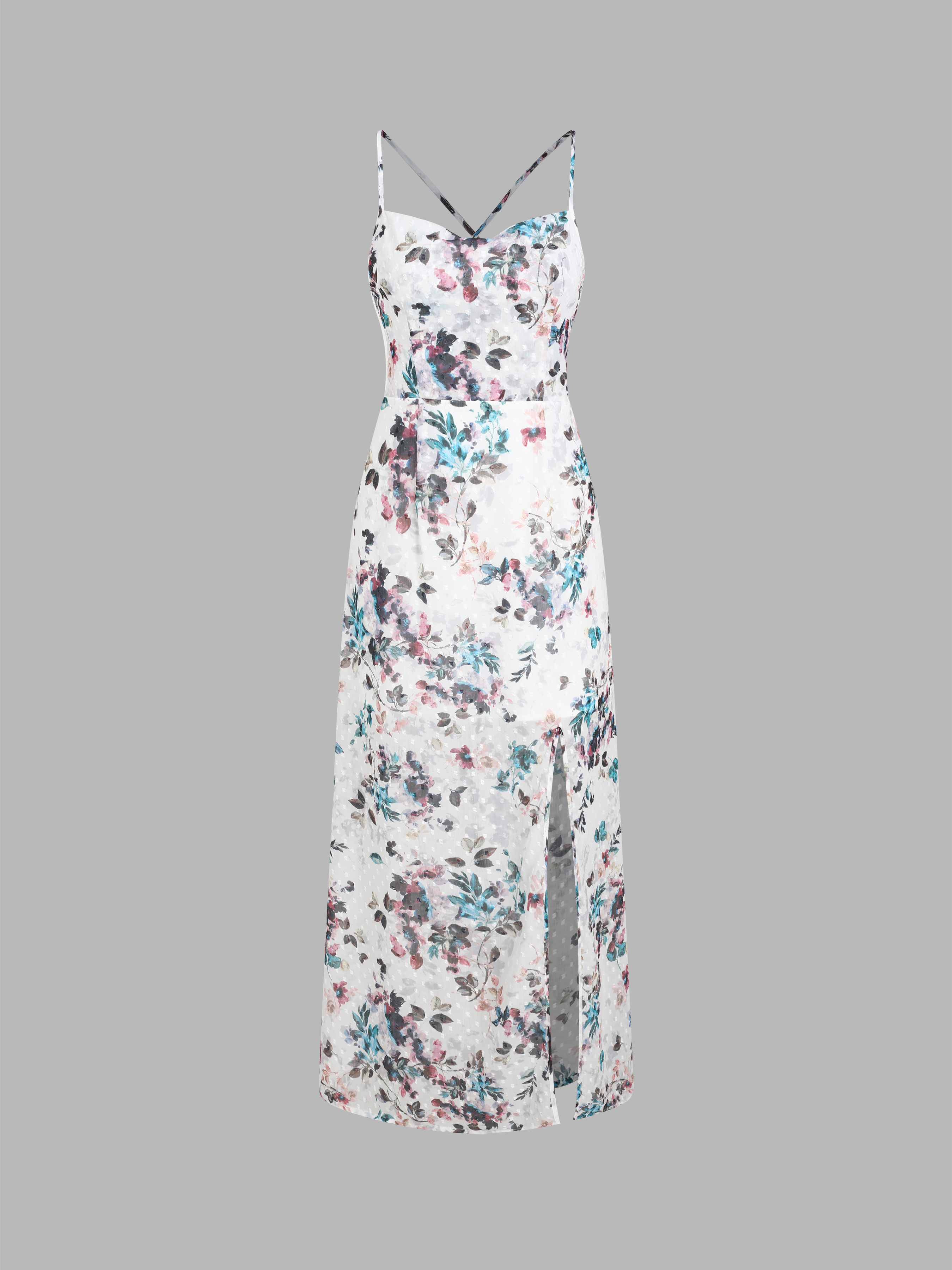 Moxidress Square Collar Splice Floral Print Swing Maxi Cami Dress main image 1