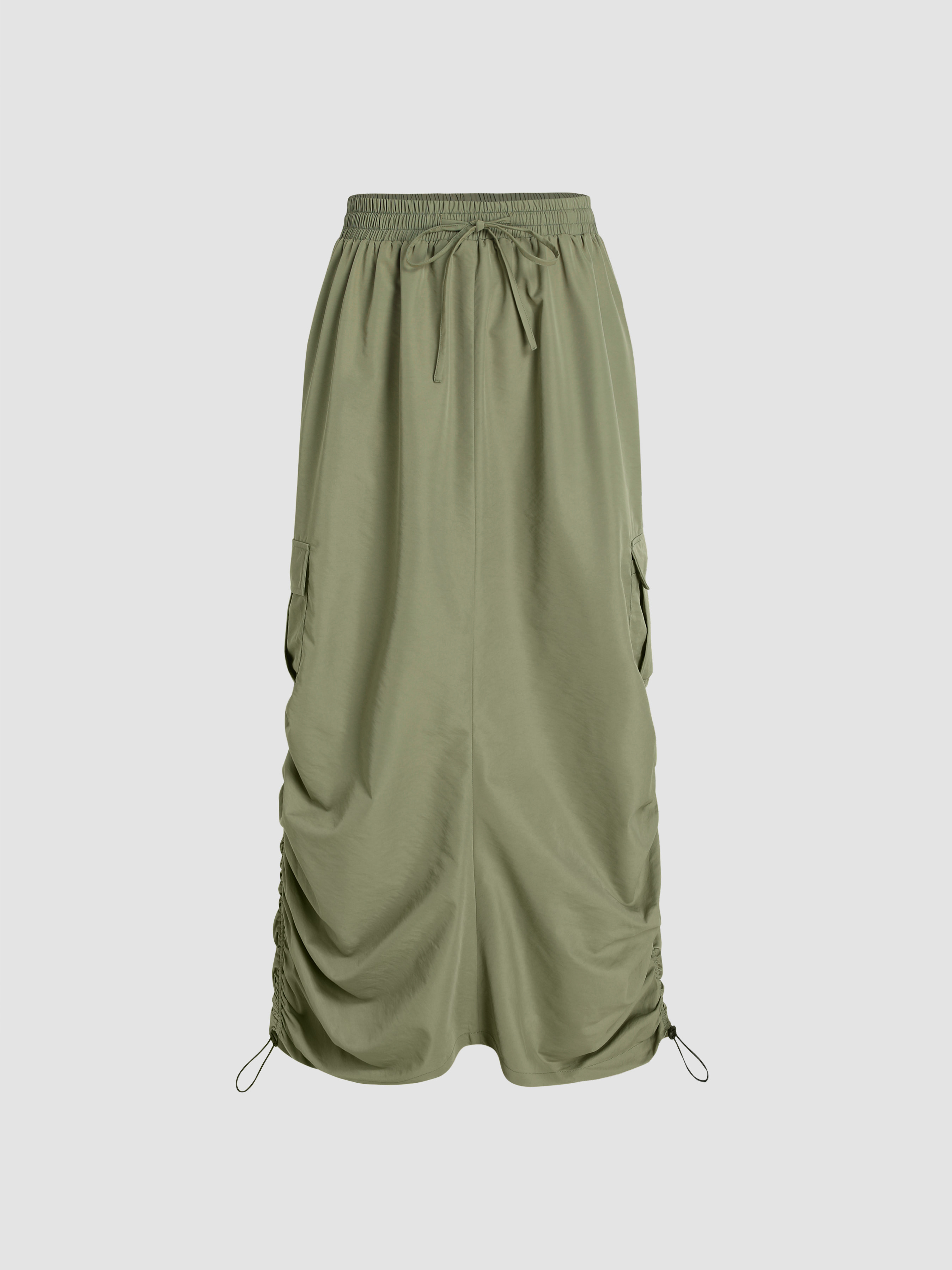 Woven Solid High Waist Cargo Parachute Skirt For School Work