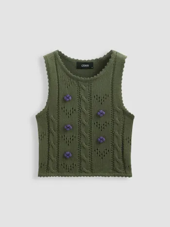 Gestricktes Tanktop mit Rosette und Rundhalsausschnitt