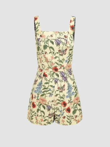 Lightweight Corduroy Floral Button Romper