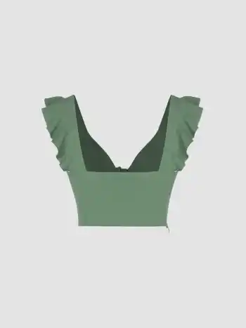Festes geknotetes Crop-Top mit V-Ausschnitt und Rüschen