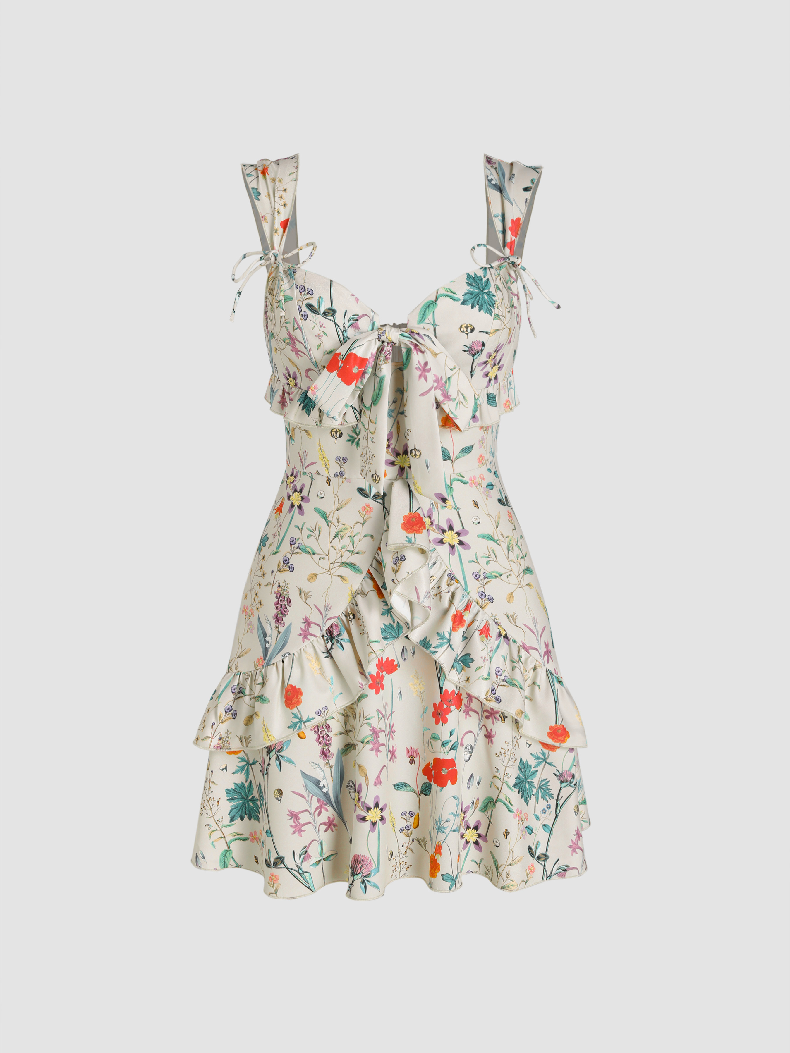 Floral Knotted Ruffle Hem Mini Dress For Daily Casual Vacation