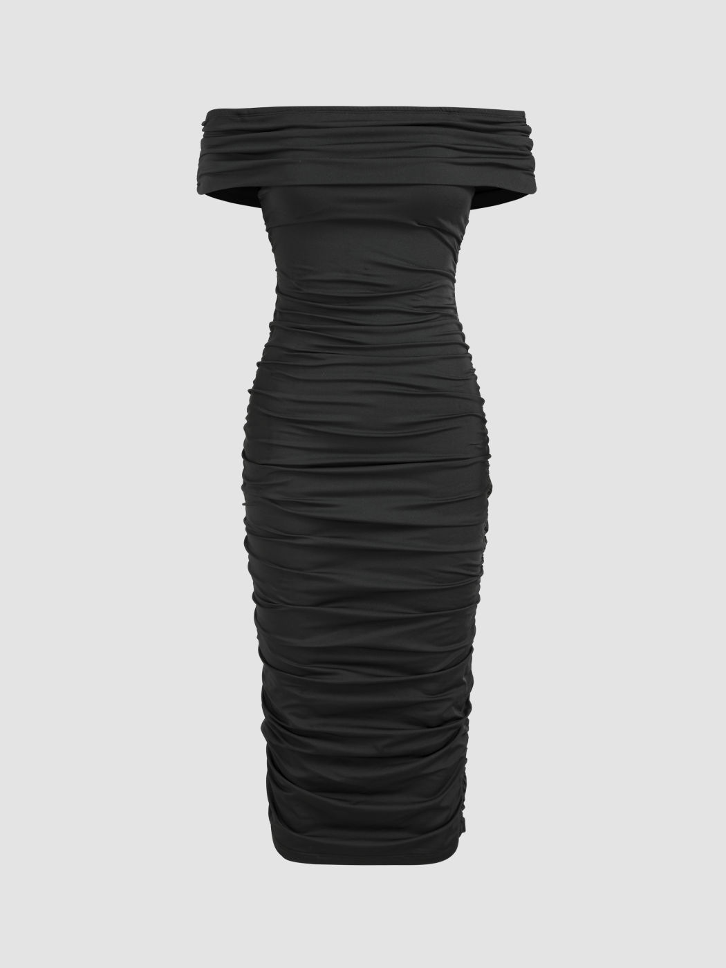 Raise A Toast Cold Shoulder Ruched Pencil Midi Dress