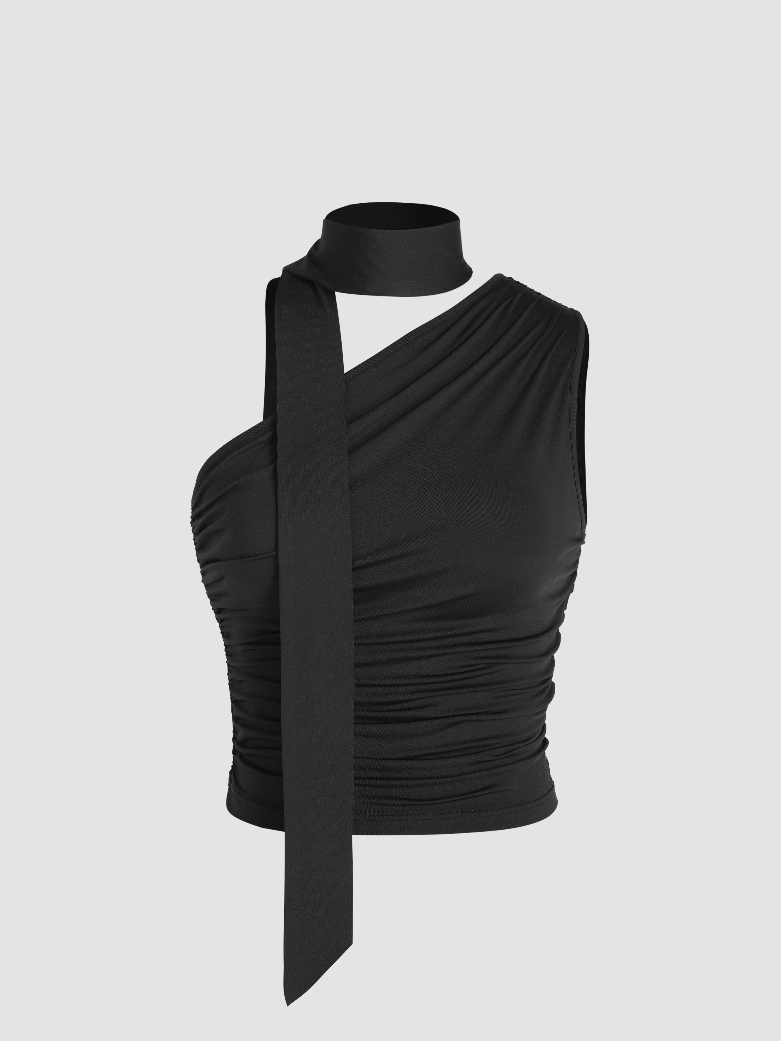 Halter Asymmetrical Ruched Top
