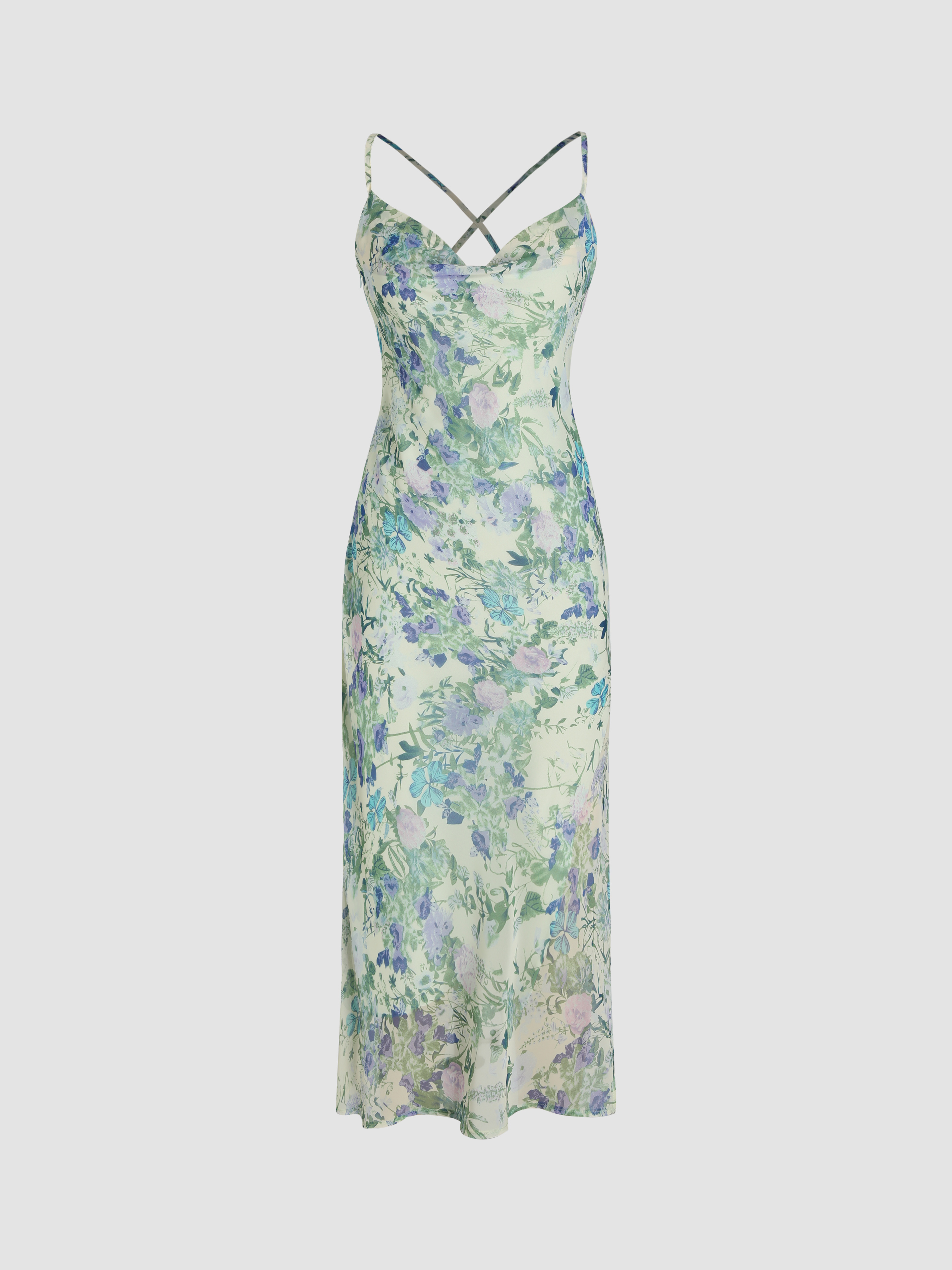 Split-neck Floral Print Midi Dress - 3 Colors