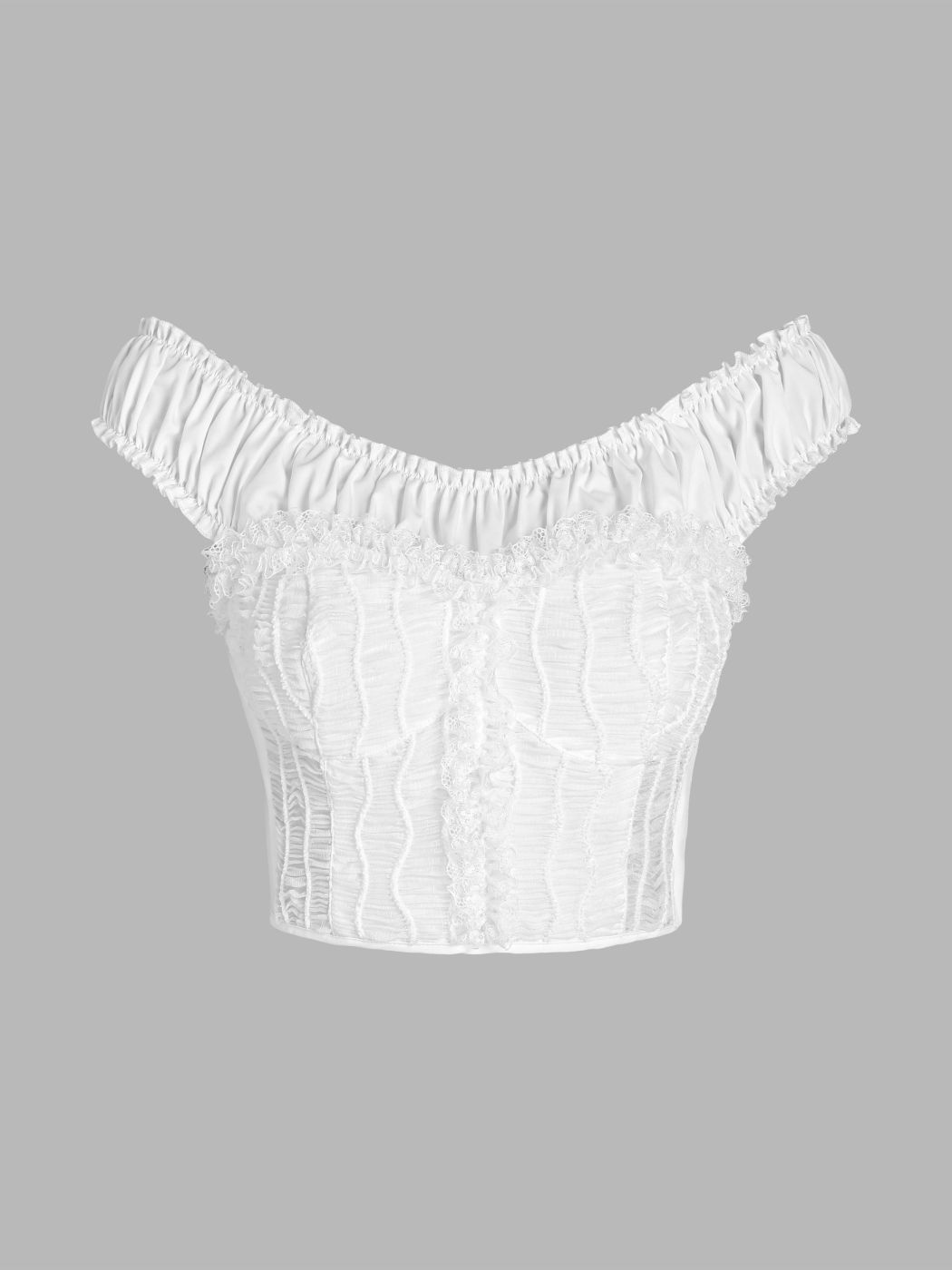 Spitze gerafftes schulterfreies Crop Top