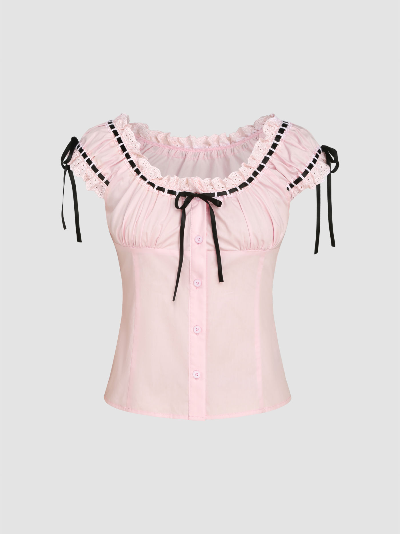 Contrasting Trim Ruched Short Sleeve Blouse