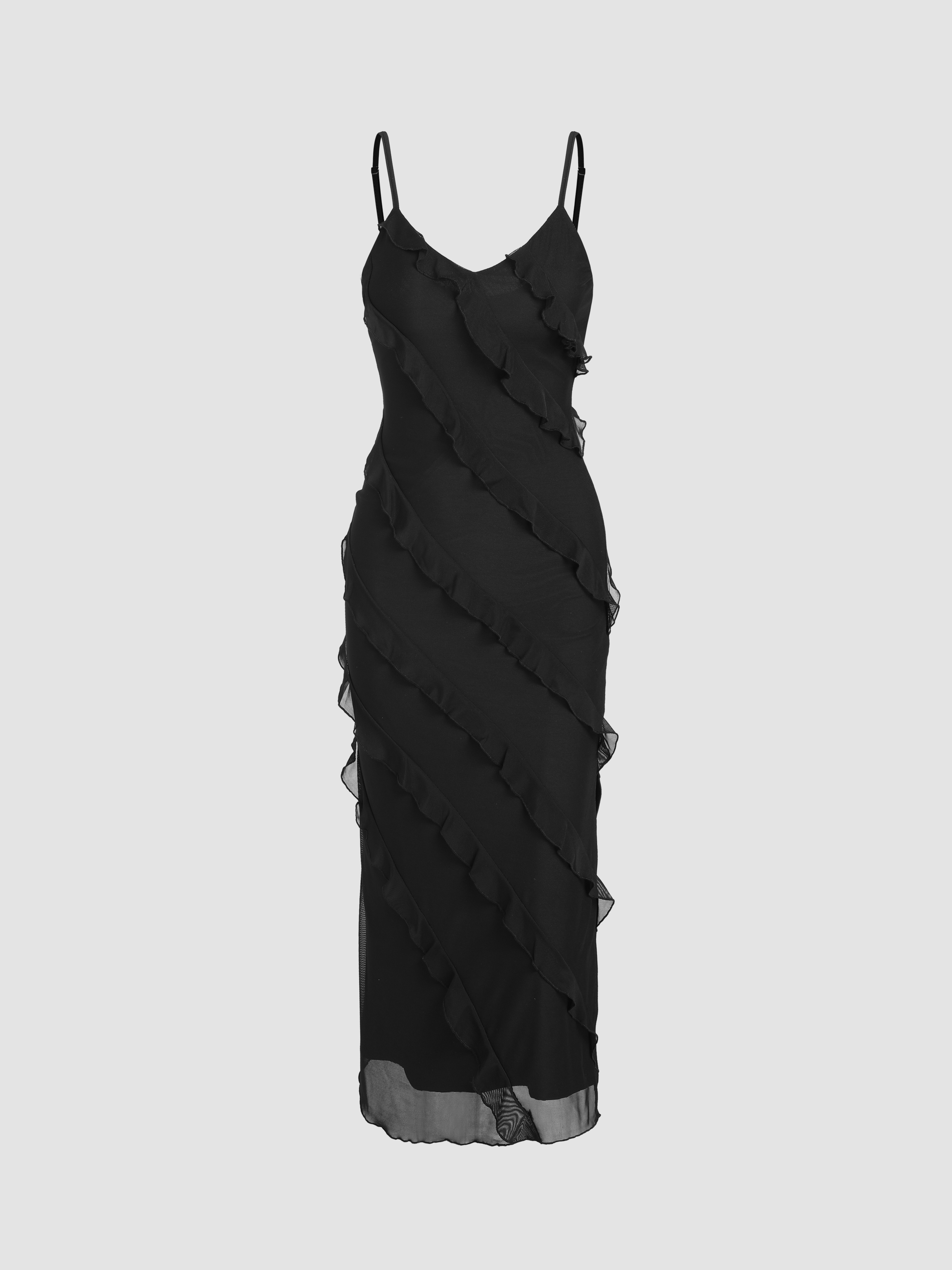 ◆Cider◆MESH RUFFLE HEM マキシドレス 送料込 Wedding Guest Dress Mesh Mesh Ruffle Hem Maxi Dress For Vacation
