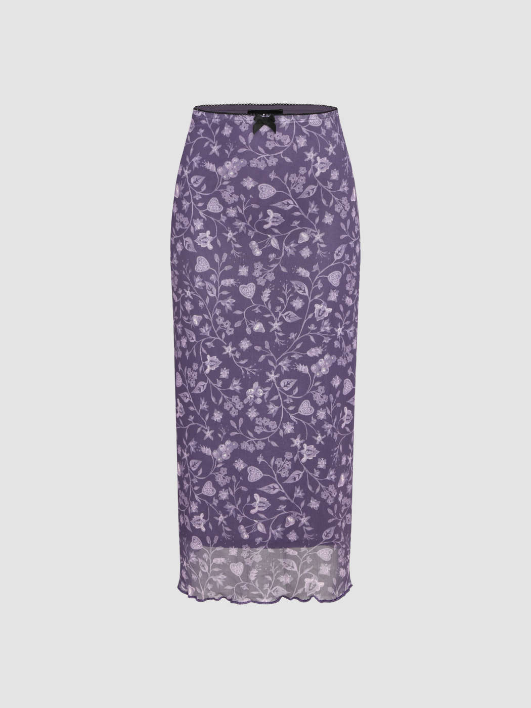 High Waist Mesh Floral Midi Skirt - Cider