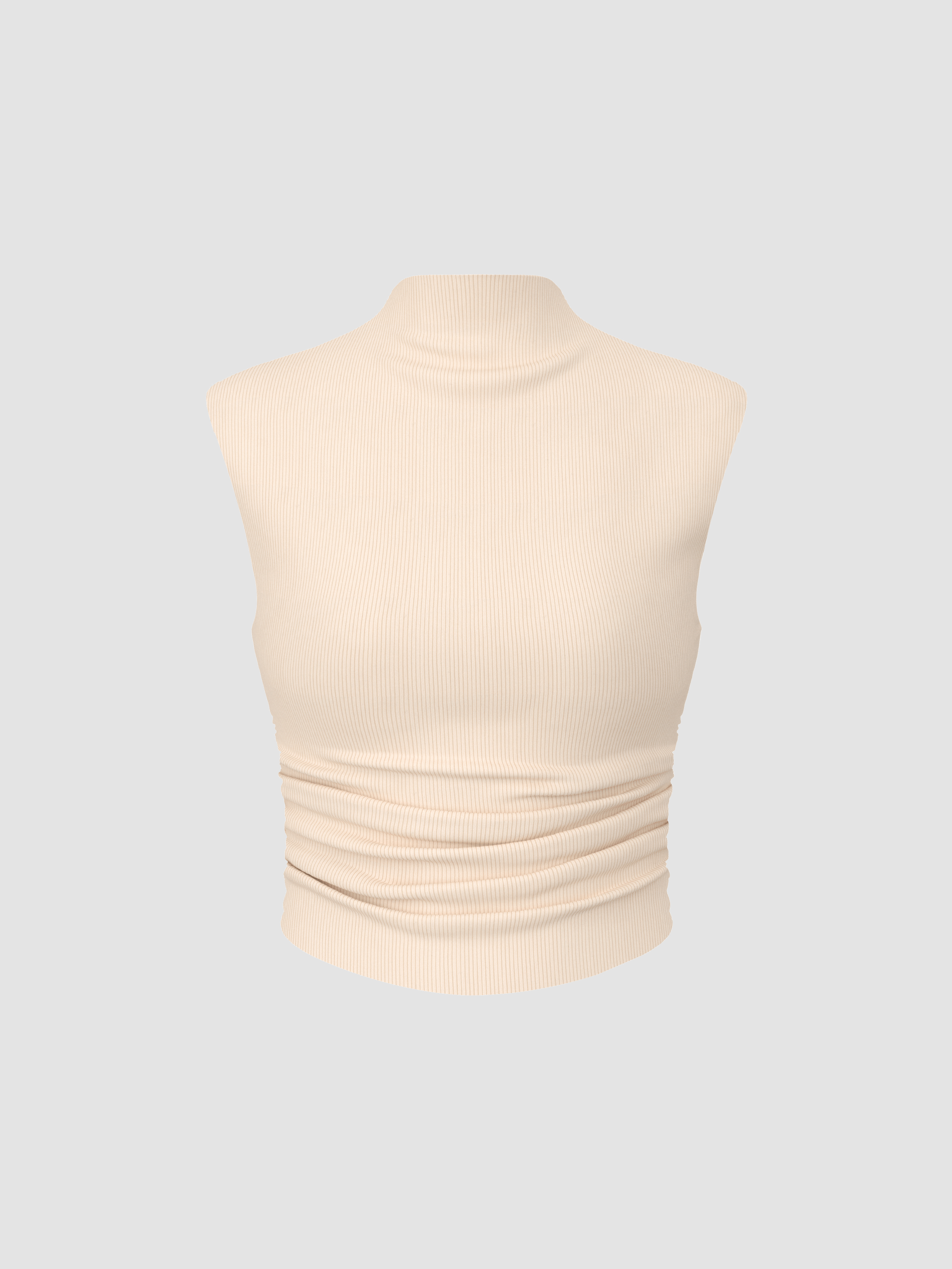 Solid High Neck Sleeveless Ruched Tank Top - Cider