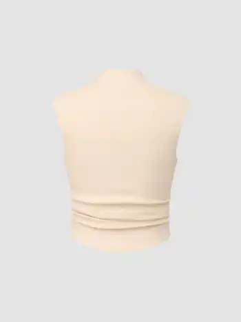 Einfarbiges hochkragiges, ärmelloses, geruchertes Tank-Top