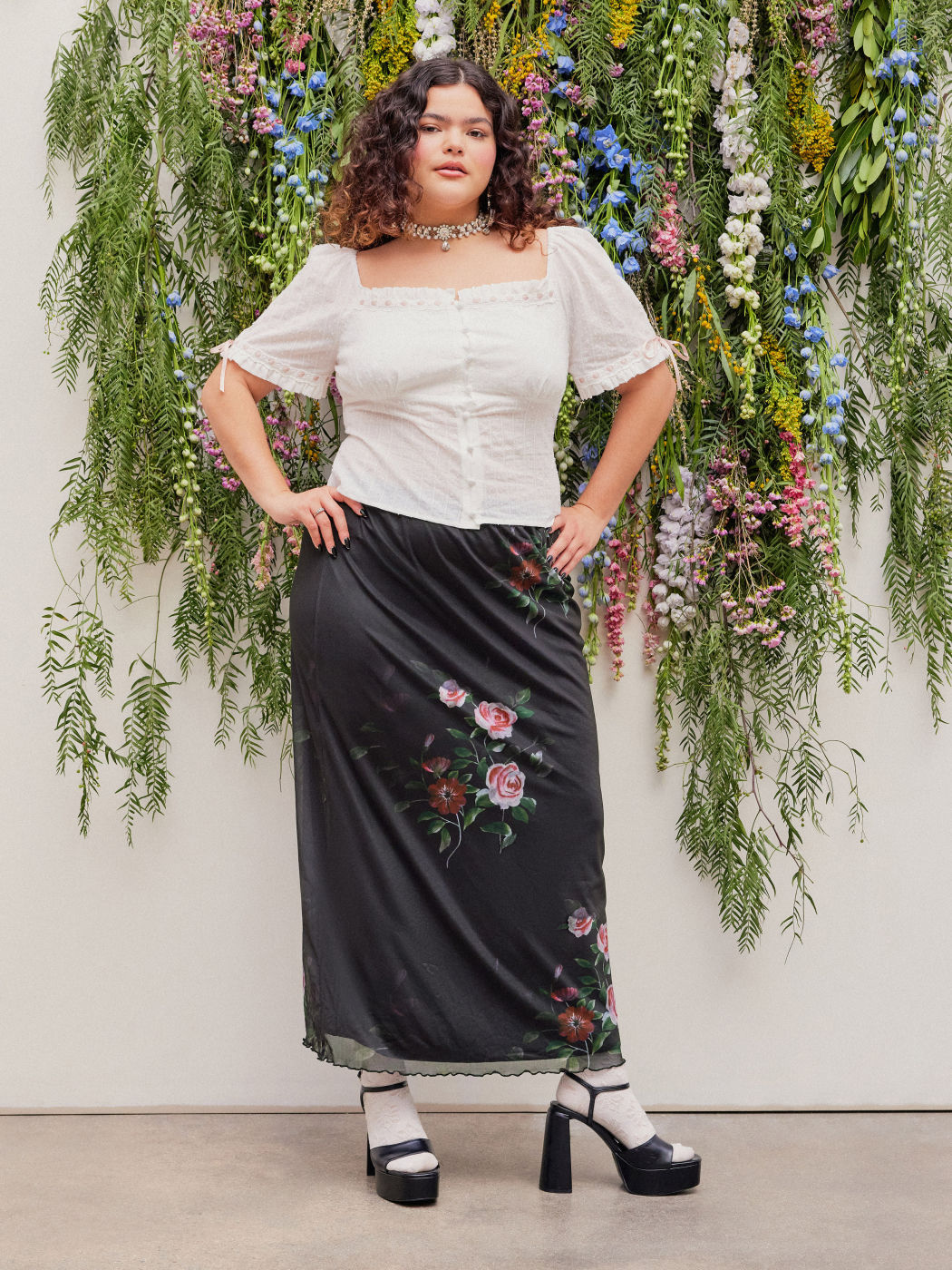Mesh Floral Maxi Skirt Curve & Plus