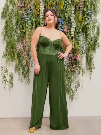 Solid Lace Corset Chain Cross Wide Leg Jumpsuit Kurve & Plus