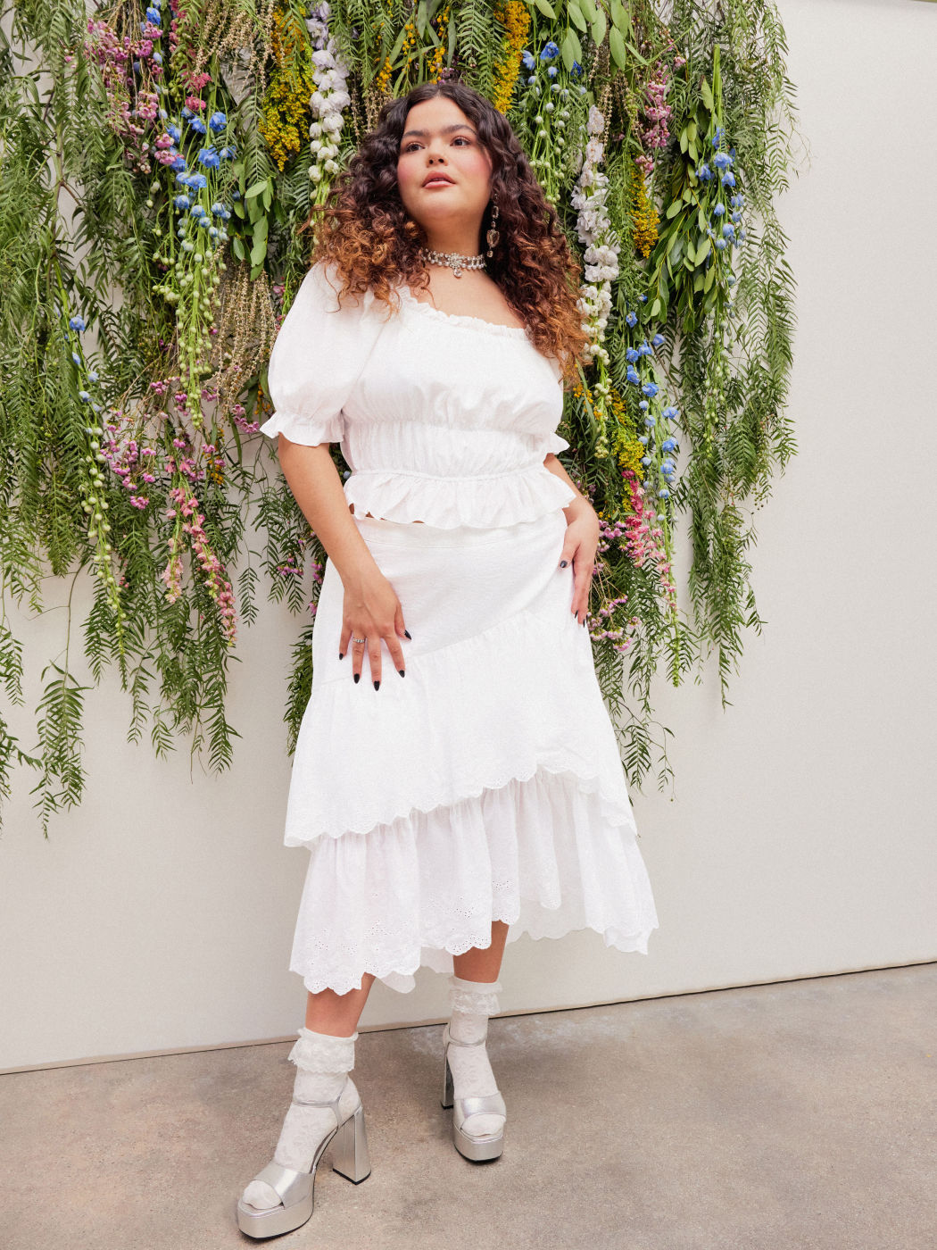 Blusa Crop Fruncida con Encaje Curvy