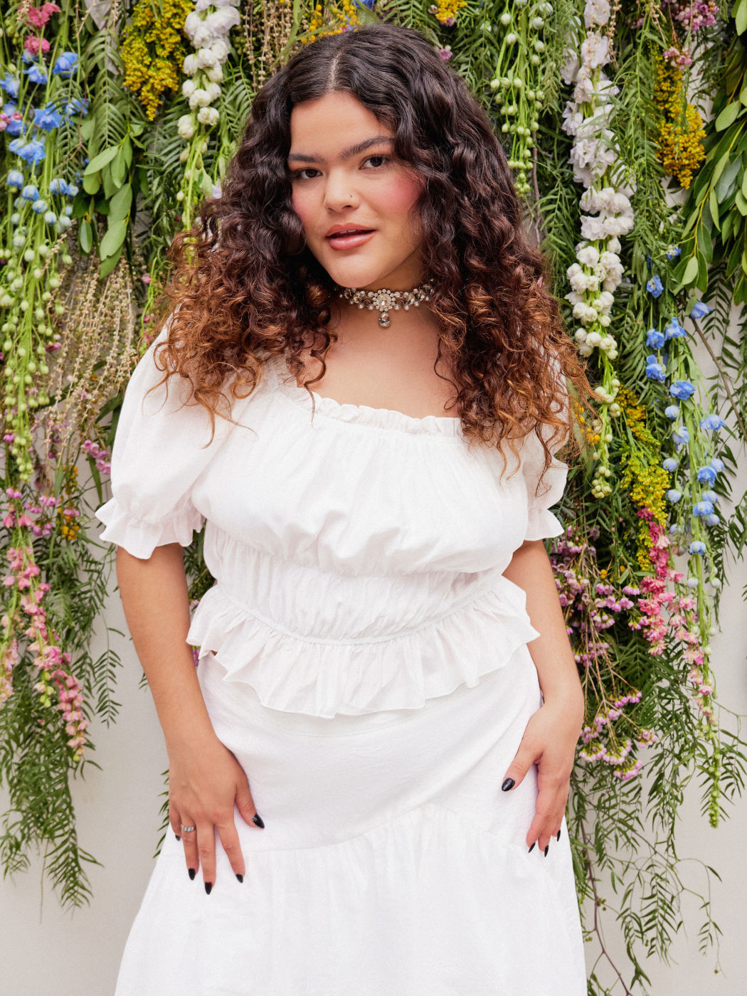 Blusa Crop Fruncida con Encaje Curvy