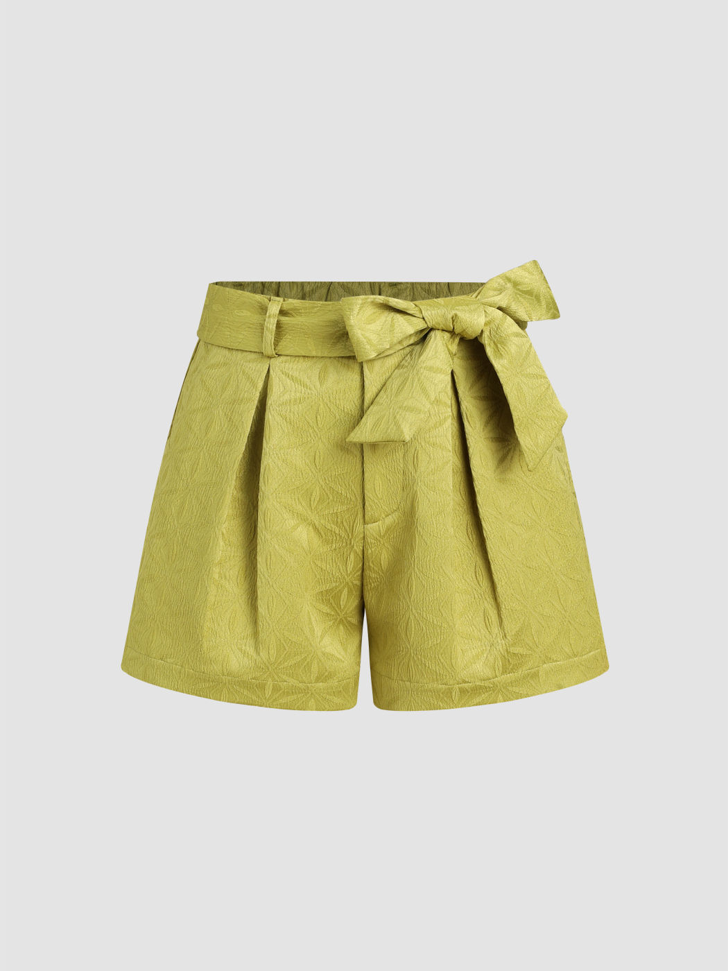 Jacquard Bowknot Floral Pleated Shorts For Daily Casual