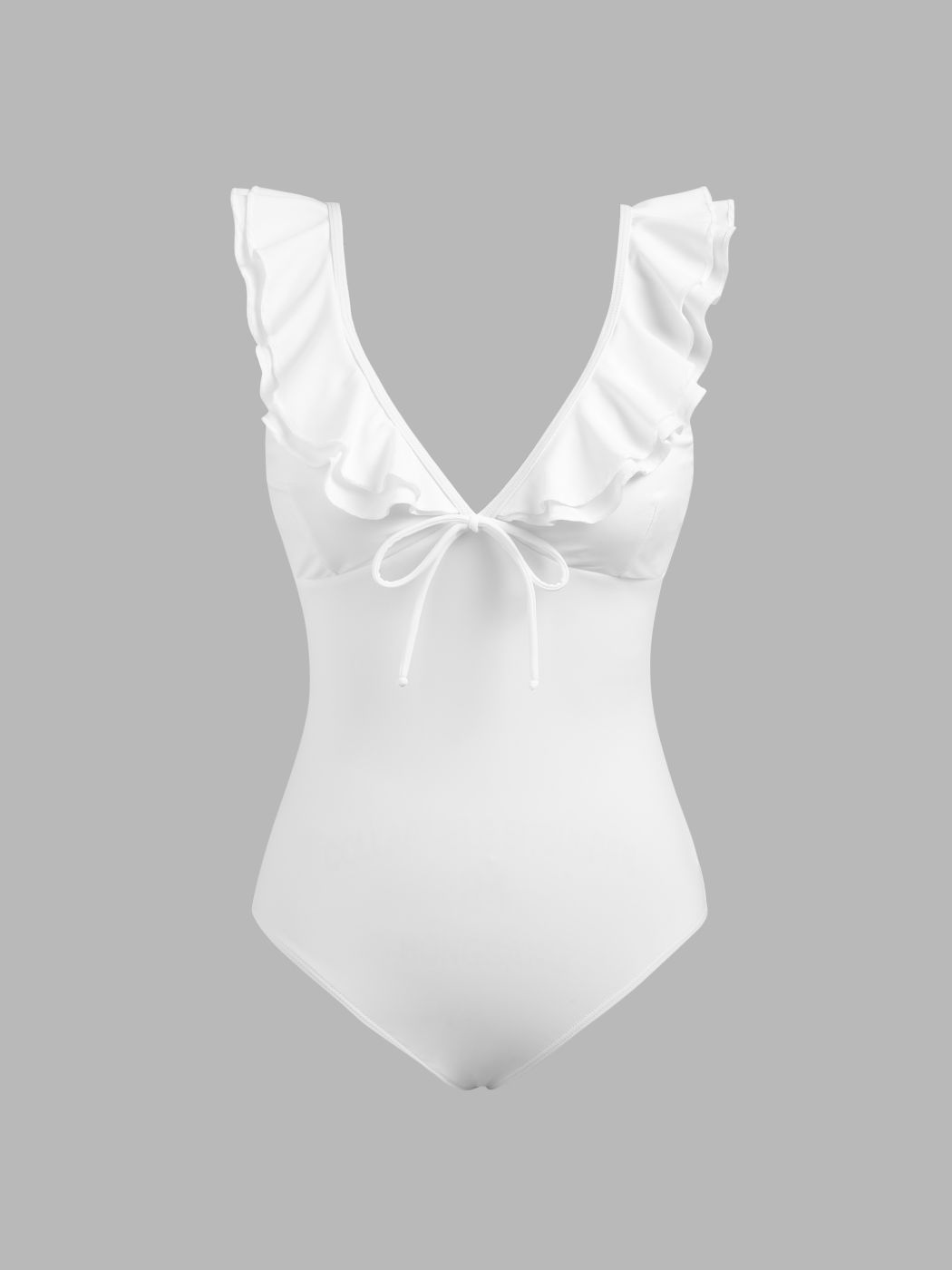 V Neck Bowknot Ruffle One Piece Swimsuit Cider