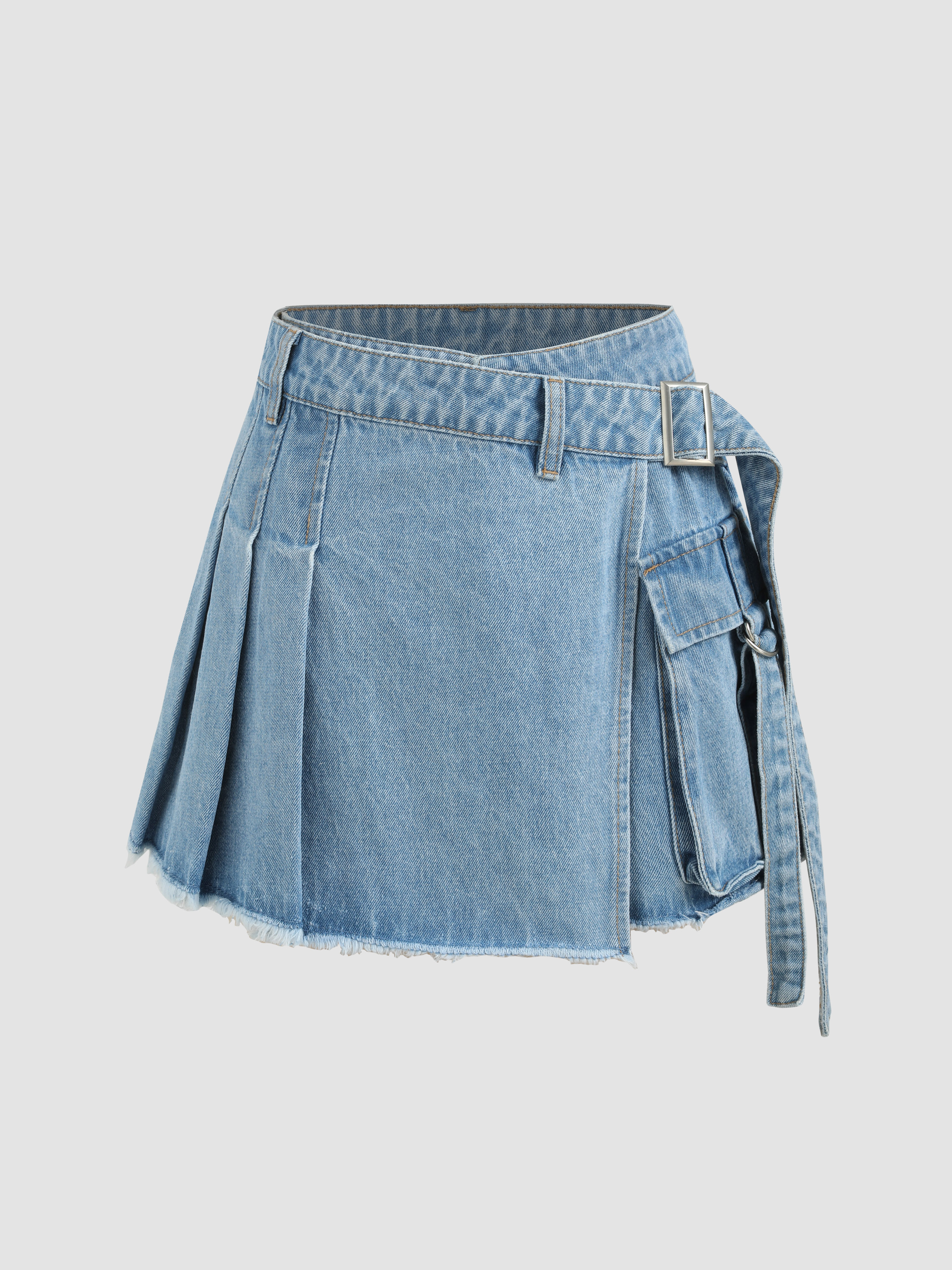 Denim Pleated Belted Short For Music Festival/Live House